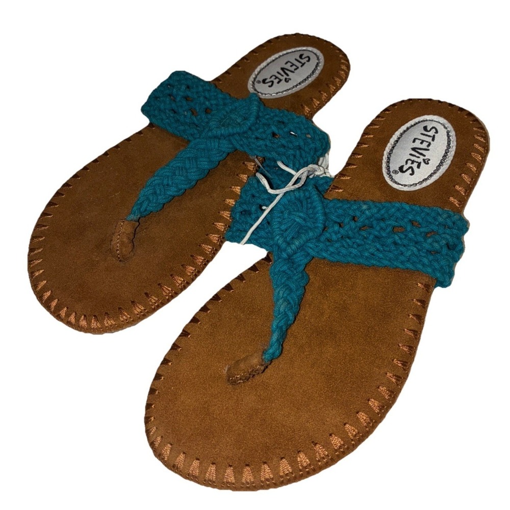 Stevies Sandals Girls Youth 3/4 Turquoise Adorable Knits Crochet Flip Flop NEW